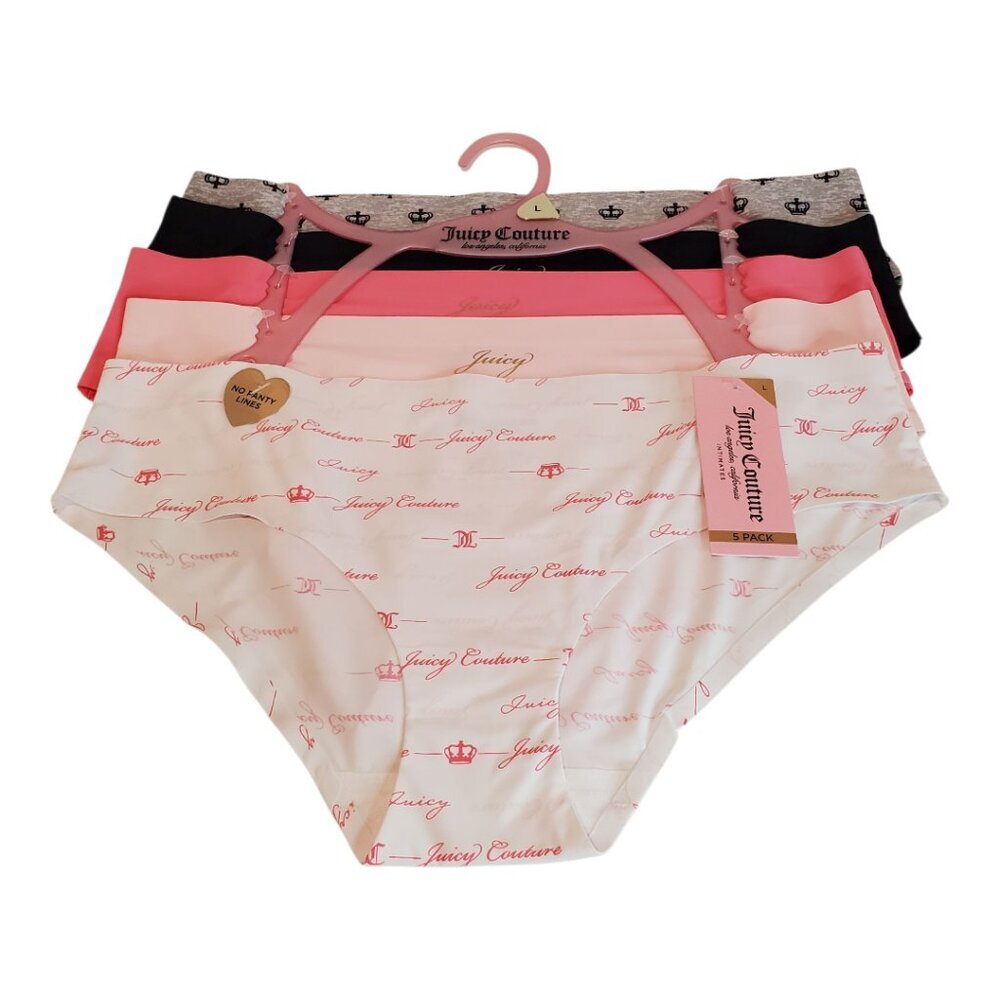 JUICY COUTURE Bikini Underwear 5-Pack No Panty Lines Panties Pink Black SZ L